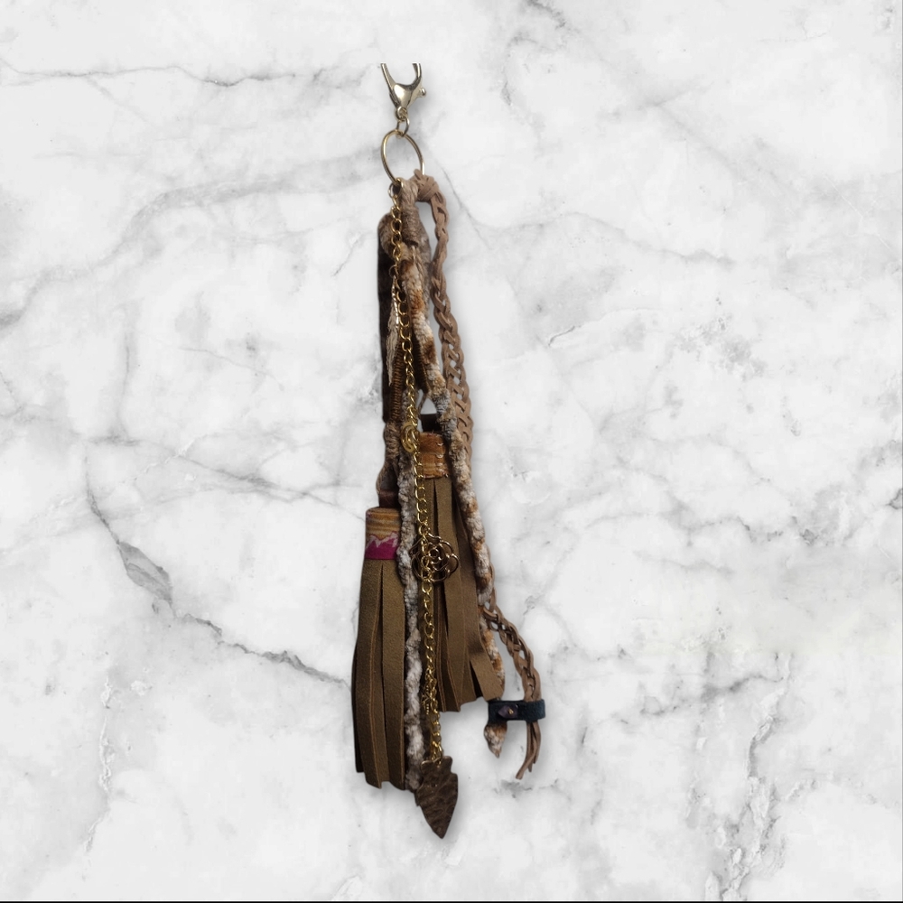 Keychain boho style for women multicolor,hand made real leather.